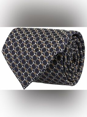 🔥🔥🔥 AUTHENTIC GUCCI Horsebit Silk Jacquard Tie/ Navy Light Grey